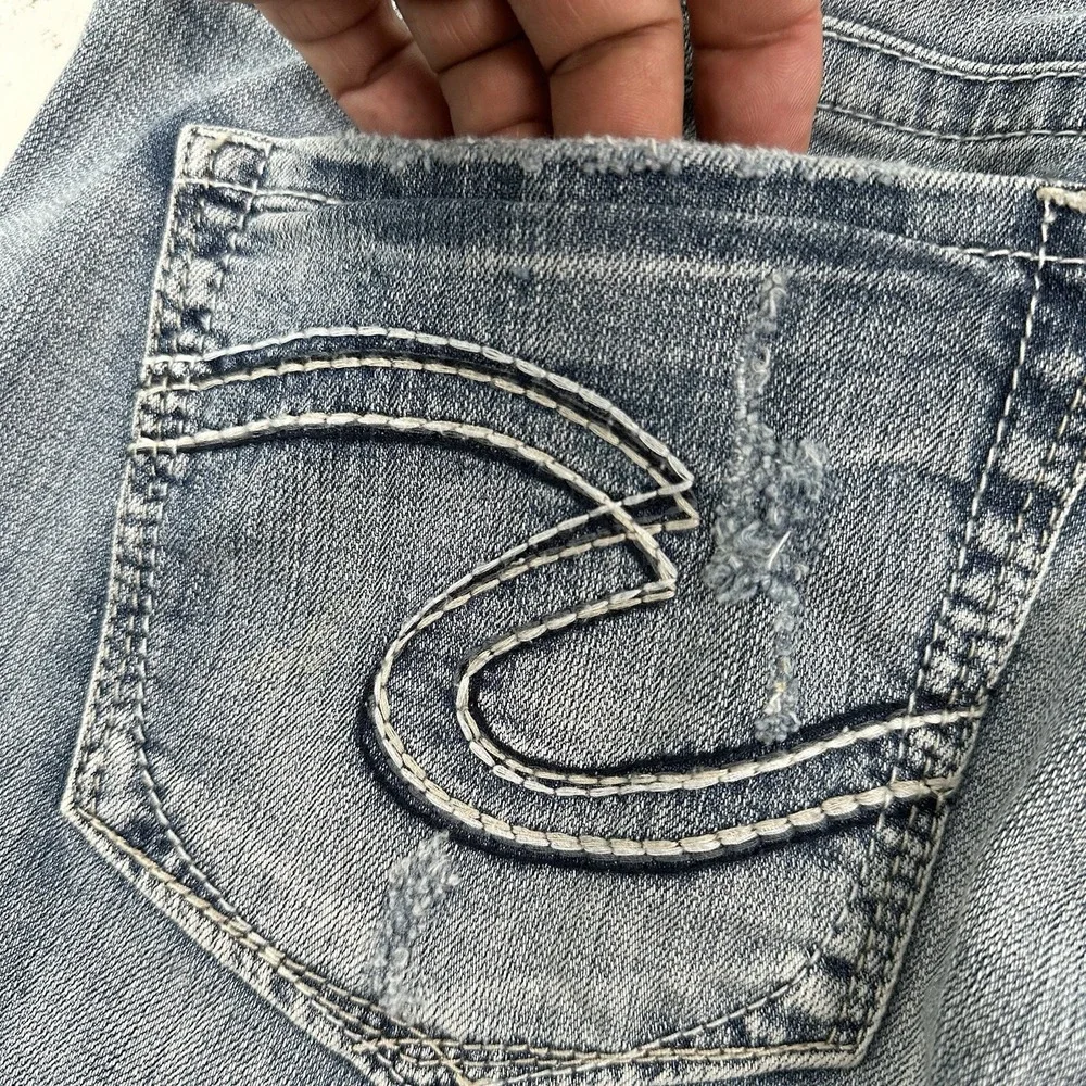 Silver Women's Sam Boyfriend Distressed Jeans 34x28 Blue Stretch Light‎ Wash